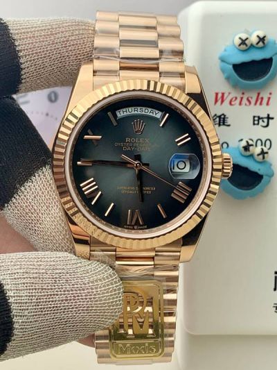 DD 2836/3255 Movement Rose Gold with Deep Black Dial President Band Fluted Bezel Rolex Watch